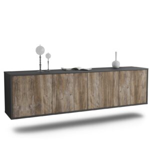 Lowboard Anaheim | hängend | Korpus Anthrazit | Front in Treibholz Holz Optik | 180x49x35cm (BxHxT)