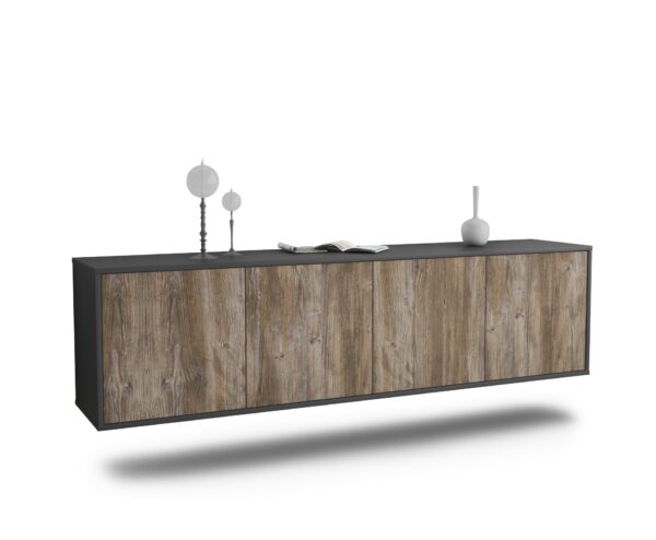 Lowboard Anaheim | hängend | Korpus Anthrazit | Front in Treibholz Holz Optik | 180x49x35cm (BxHxT)