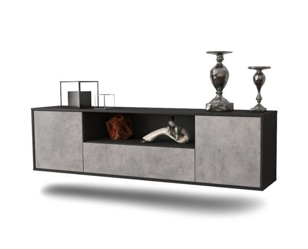 Lowboard Bakersfield | hängend | Korpus Anthrazit | Front in Beton Optik | 180x49x35cm (BxHxT)