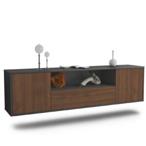 Lowboard Bakersfield | hängend | Korpus Anthrazit | Front in Walnuss Holz Optik | 180x49x35cm (BxHxT)