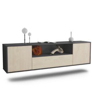 Lowboard Bakersfield | hängend | Korpus Anthrazit | Front in Zeder Holz Optik | 180x49x35cm (BxHxT)