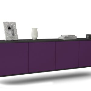 Lowboard Bakersfield | hängend | Korpus Anthrazit | Front in Lila | 180x49x35cm (BxHxT)