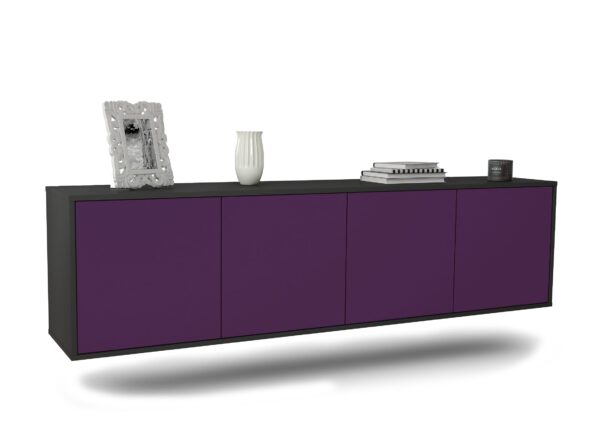 Lowboard Bakersfield | hängend | Korpus Anthrazit | Front in Lila | 180x49x35cm (BxHxT)