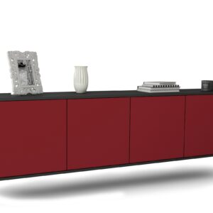 Lowboard Bakersfield | hängend | Korpus Anthrazit | Front in Bordeaux | 180x49x35cm (BxHxT)