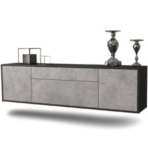 Lowboard Aurora | hängend | Korpus Anthrazit | Front in Beton Optik | 180x49x35cm (BxHxT)