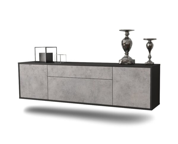 Lowboard Aurora | hängend | Korpus Anthrazit | Front in Beton Optik | 180x49x35cm (BxHxT)