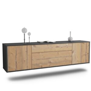 Lowboard Aurora | hängend | Korpus Anthrazit | Front in Pinie Holz Optik | 180x49x35cm (BxHxT)