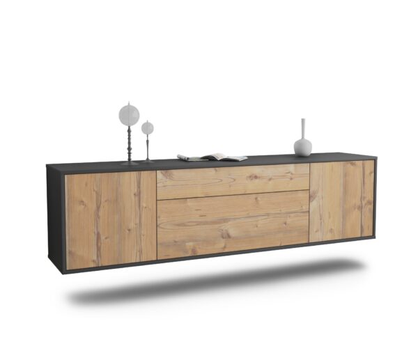 Lowboard Aurora | hängend | Korpus Anthrazit | Front in Pinie Holz Optik | 180x49x35cm (BxHxT)