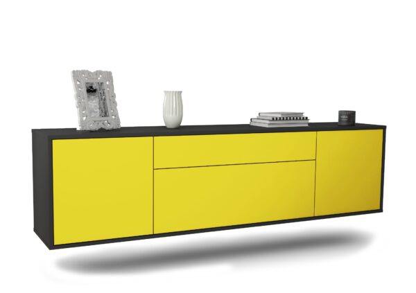 Lowboard Aurora | hängend | Korpus Anthrazit | Front in Gelb | 180x49x35cm (BxHxT)