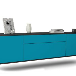 Lowboard Aurora | hängend | Korpus Anthrazit | Front in Türkis | 180x49x35cm (BxHxT)