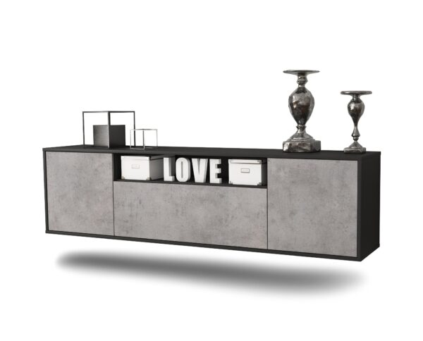 Lowboard Pittsburgh | hängend | Korpus Anthrazit | Front in Beton Optik | 180x49x35cm (BxHxT)