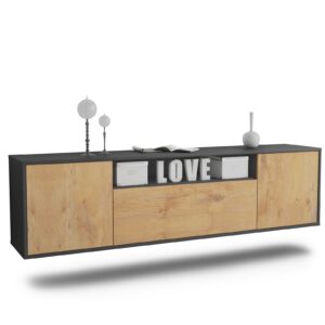 Lowboard Pittsburgh | hängend | Korpus Anthrazit | Front in Eiche Holz Optik | 180x49x35cm (BxHxT)