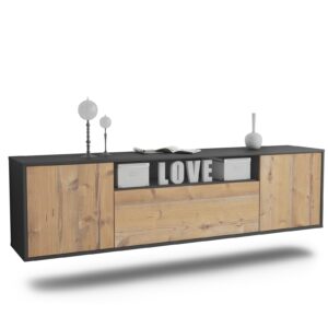 Lowboard Pittsburgh | hängend | Korpus Anthrazit | Front in Pinie Holz Optik | 180x49x35cm (BxHxT)