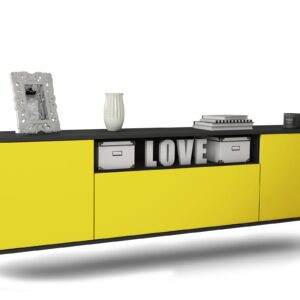 Lowboard Pittsburgh | hängend | Korpus Anthrazit | Front in Gelb | 180x49x35cm (BxHxT)