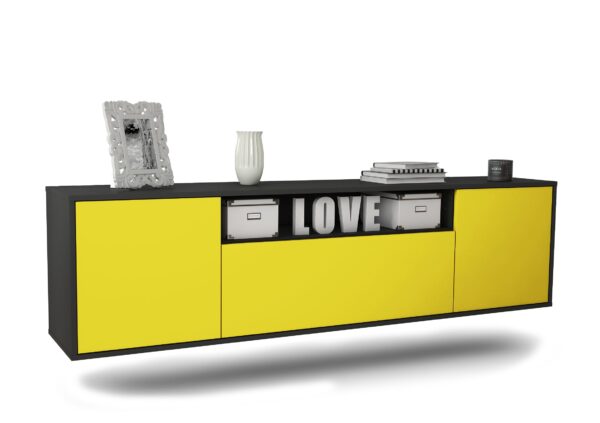 Lowboard Pittsburgh | hängend | Korpus Anthrazit | Front in Gelb | 180x49x35cm (BxHxT)