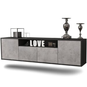 Lowboard Toledo | hängend | Korpus Anthrazit | Front in Beton Optik | 180x49x35cm (BxHxT)