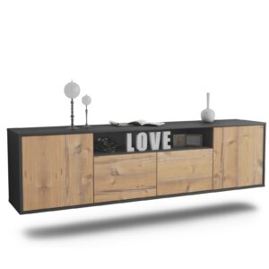 Lowboard Toledo | hängend | Korpus Anthrazit | Front in Pinie Holz Optik | 180x49x35cm (BxHxT)