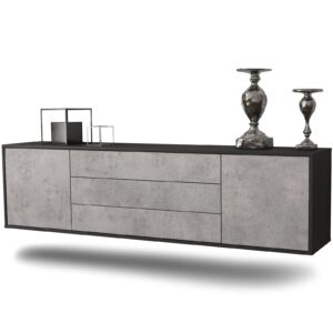 Lowboard Riverside | hängend | Korpus Anthrazit | Front in Beton Optik | 180x49x35cm (BxHxT)