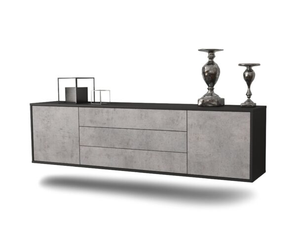 Lowboard Riverside | hängend | Korpus Anthrazit | Front in Beton Optik | 180x49x35cm (BxHxT)