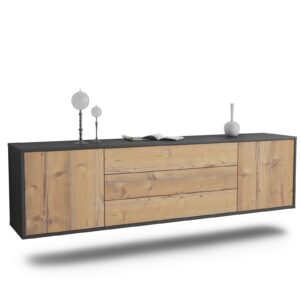 Lowboard Riverside | hängend | Korpus Anthrazit | Front in Pinie Holz Optik | 180x49x35cm (BxHxT)