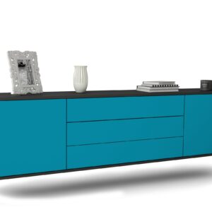 Lowboard Riverside | hängend | Korpus Anthrazit | Front in Türkis | 180x49x35cm (BxHxT)