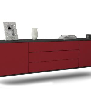 Lowboard Riverside | hängend | Korpus Anthrazit | Front in Bordeaux | 180x49x35cm (BxHxT)