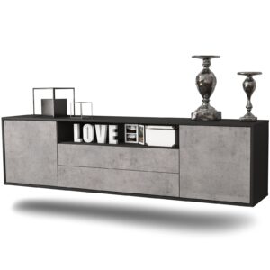 Lowboard Stockton | hängend | Korpus Anthrazit | Front in Beton Optik | 180x49x35cm (BxHxT)