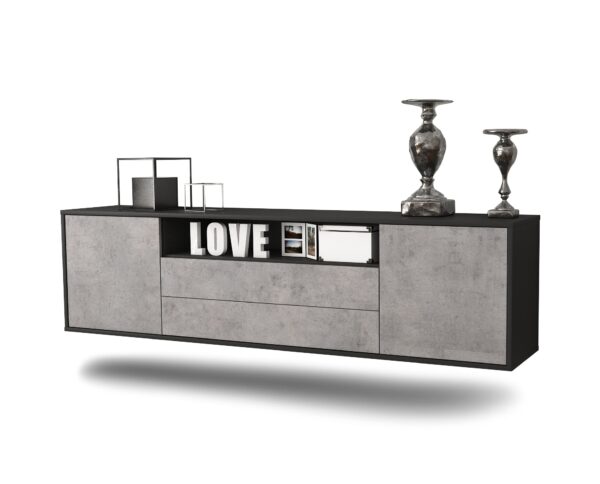 Lowboard Stockton | hängend | Korpus Anthrazit | Front in Beton Optik | 180x49x35cm (BxHxT)