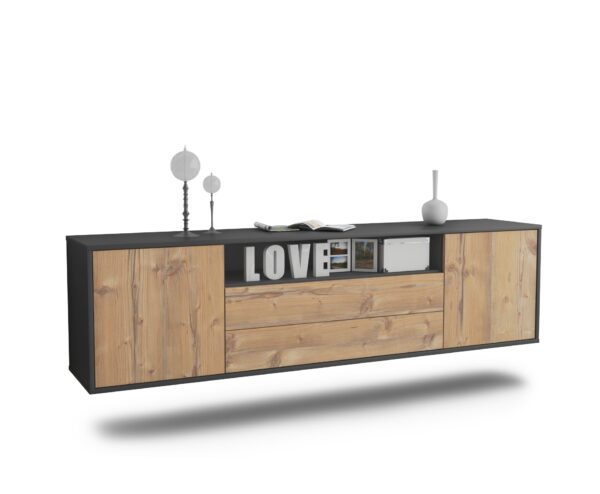 Lowboard Stockton | hängend | Korpus Anthrazit | Front in Pinie Holz Optik | 180x49x35cm (BxHxT)