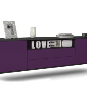 Lowboard Stockton | hängend | Korpus Anthrazit | Front in Lila | 180x49x35cm (BxHxT)