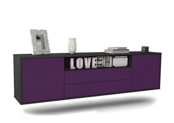 Lowboard Stockton | hängend | Korpus Anthrazit | Front in Lila | 180x49x35cm (BxHxT)