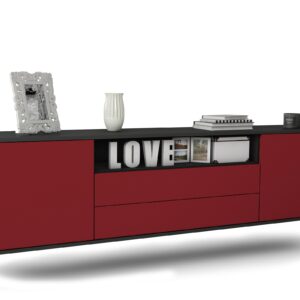 Lowboard Stockton | hängend | Korpus Anthrazit | Front in Bordeaux | 180x49x35cm (BxHxT)