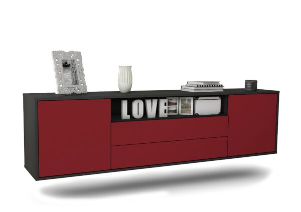 Lowboard Stockton | hängend | Korpus Anthrazit | Front in Bordeaux | 180x49x35cm (BxHxT)