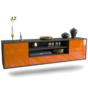Lowboard Corpus Christi | hängend | Korpus Anthrazit | Front in Hochglanz Orange | 180x49x35cm (BxHxT)