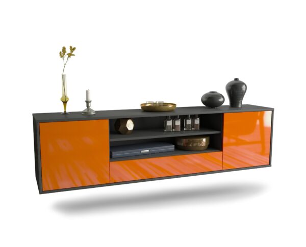 Lowboard Corpus Christi | hängend | Korpus Anthrazit | Front in Hochglanz Orange | 180x49x35cm (BxHxT)
