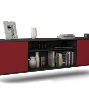 Lowboard Newark | hängend | Korpus Anthrazit | Front in Bordeaux | 180x49x35cm (BxHxT)