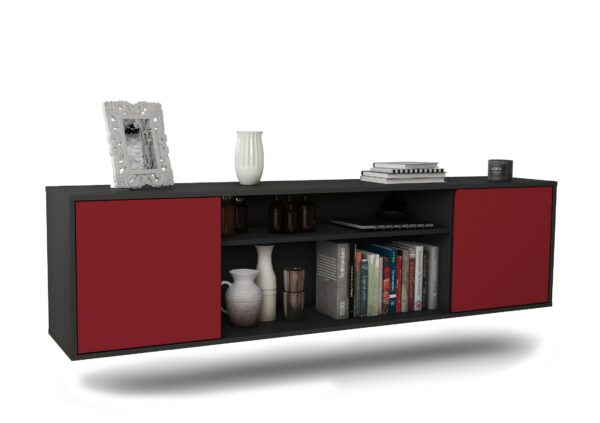 Lowboard Newark | hängend | Korpus Anthrazit | Front in Bordeaux | 180x49x35cm (BxHxT)
