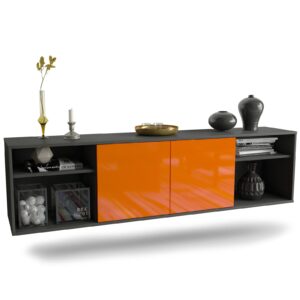Lowboard Anchorage | hängend | Korpus Anthrazit | Front in Hochglanz Orange | 180x49x35cm (BxHxT)
