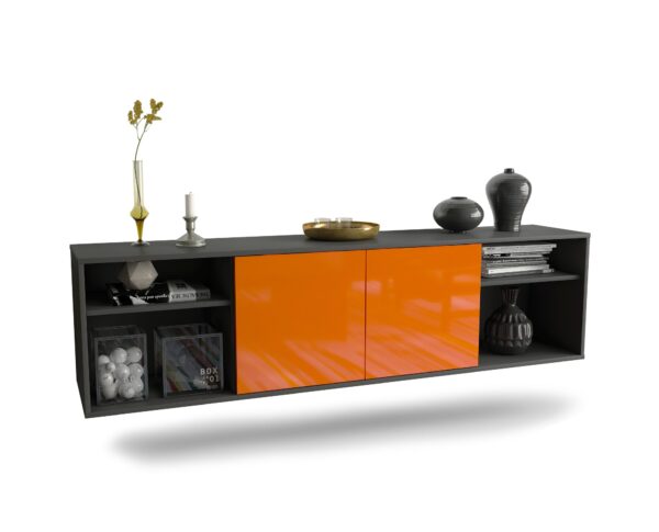 Lowboard Anchorage | hängend | Korpus Anthrazit | Front in Hochglanz Orange | 180x49x35cm (BxHxT)