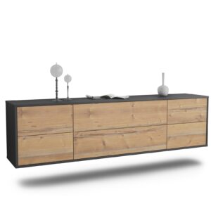 Lowboard Saint Paul | hängend | Korpus Anthrazit | Front in Pinie Holz Optik | 180x49x35cm (BxHxT)