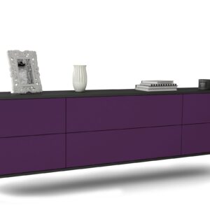 Lowboard Saint Paul | hängend | Korpus Anthrazit | Front in Lila | 180x49x35cm (BxHxT)