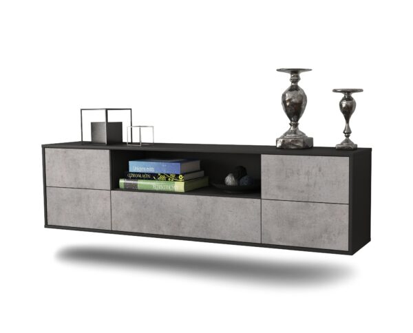 Lowboard Buffalo | hängend | Korpus Anthrazit | Front in Beton Optik | 180x49x35cm (BxHxT)