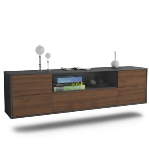 Lowboard Buffalo | hängend | Korpus Anthrazit | Front in Walnuss Holz Optik | 180x49x35cm (BxHxT)