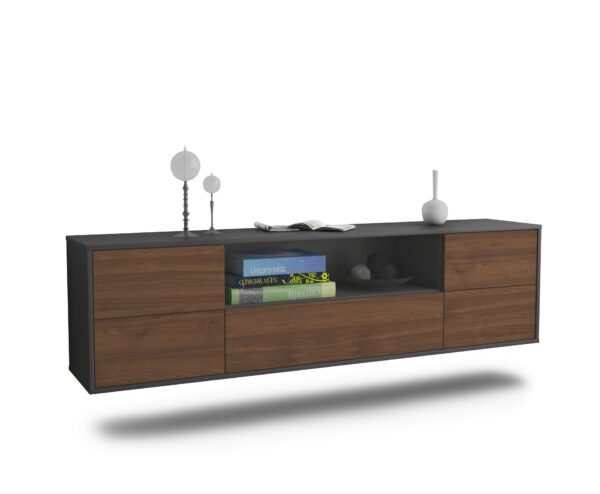 Lowboard Buffalo | hängend | Korpus Anthrazit | Front in Walnuss Holz Optik | 180x49x35cm (BxHxT)