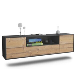 Lowboard Buffalo | hängend | Korpus Anthrazit | Front in Pinie Holz Optik | 180x49x35cm (BxHxT)