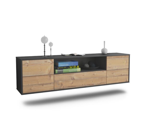 Lowboard Buffalo | hängend | Korpus Anthrazit | Front in Pinie Holz Optik | 180x49x35cm (BxHxT)