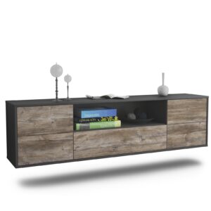 Lowboard Buffalo | hängend | Korpus Anthrazit | Front in Treibholz Holz Optik | 180x49x35cm (BxHxT)