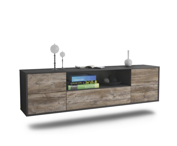 Lowboard Buffalo | hängend | Korpus Anthrazit | Front in Treibholz Holz Optik | 180x49x35cm (BxHxT)