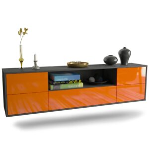 Lowboard Buffalo | hängend | Korpus Anthrazit | Front in Hochglanz Orange | 180x49x35cm (BxHxT)