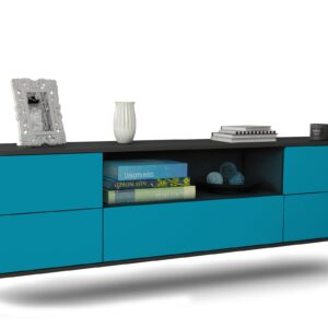 Lowboard Buffalo | hängend | Korpus Anthrazit | Front in Türkis | 180x49x35cm (BxHxT)
